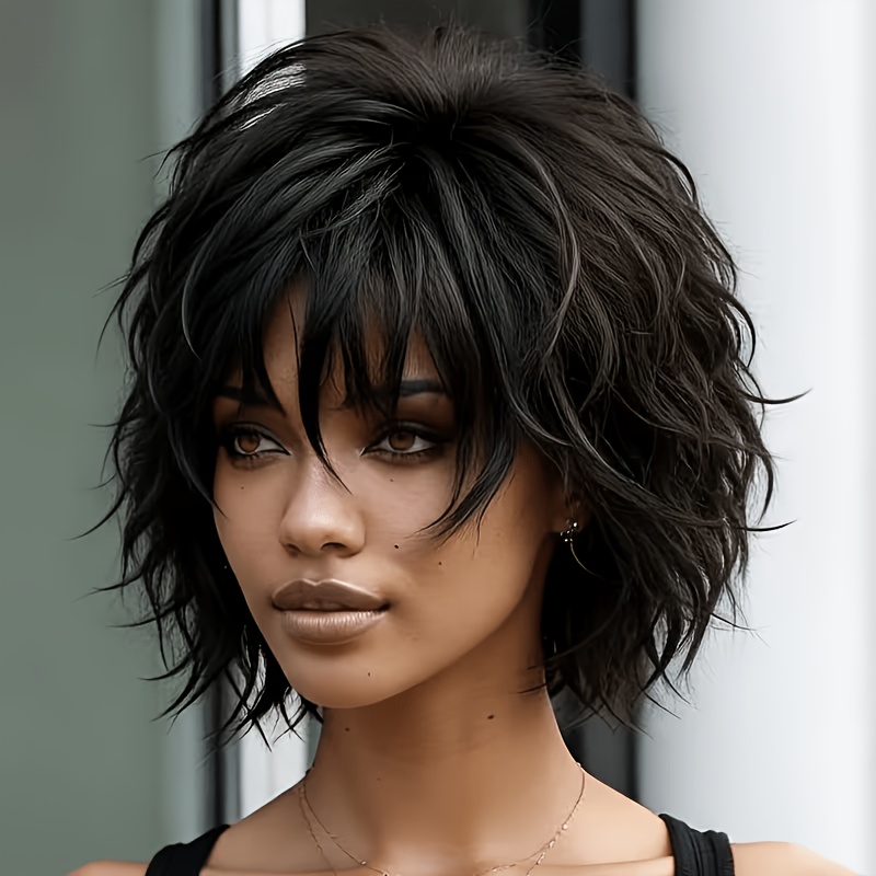 TEMU Women's Short Straight Black Wig; Instantly Adds Volume And . Made From High-temperature Synthetic Fiber - Perfect For A Trendy, Korean-style