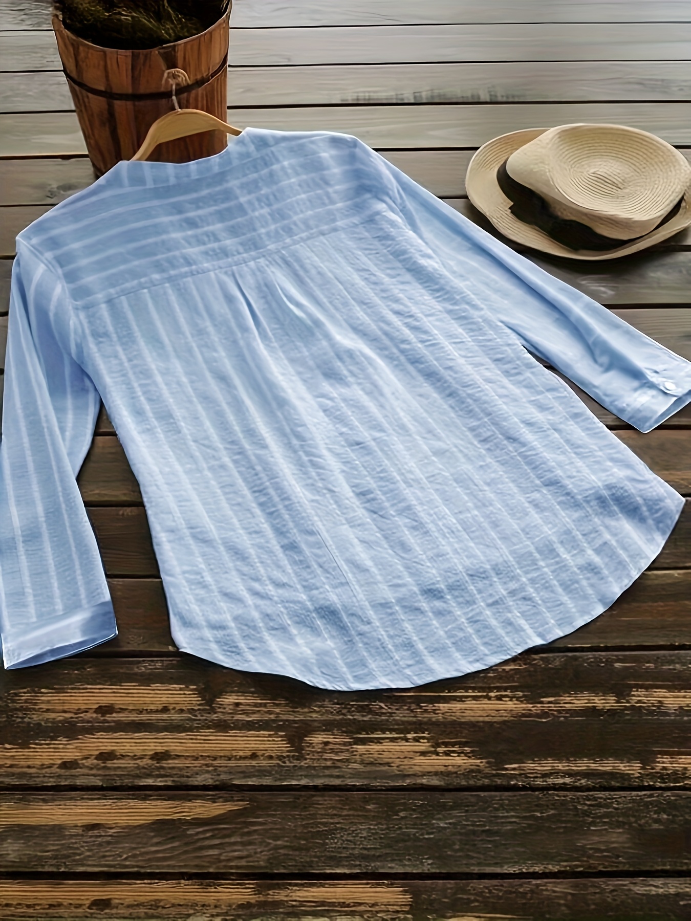 Fashionable European And American Popular Top New Casual V-Neck Striped Long Sleeved Women'S Shirt