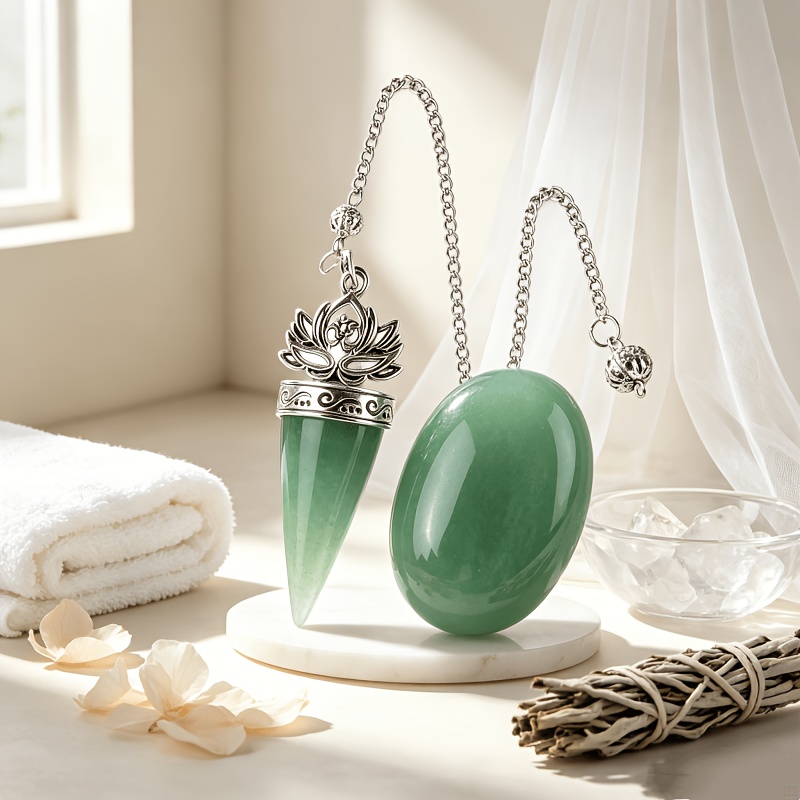 2pcs/Set Natural Green Dongling Lotus Pendulum and Oval Soapstone Set
