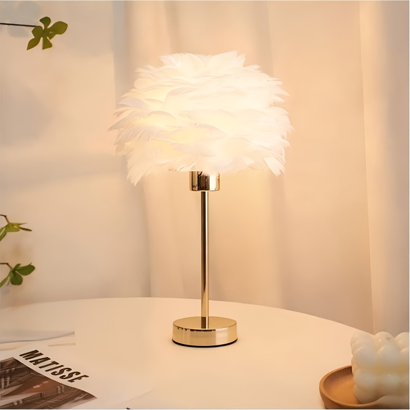 white fluffy table lamp modern bedside night light suitable for bedroom wedding decoration gift and ambient lighting 4