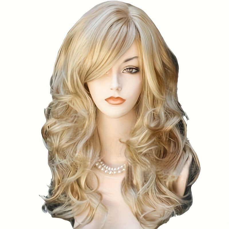 

Fashionable Blonde Long Curly Wig - Hairstyle With Bangs, Temperament, Volume Wig, Suitable For Role-playing, , All Of Holidays, Christmas