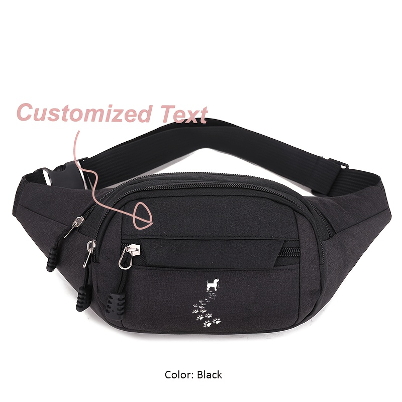 TEMU 1 Personalized Unisex Waist Bag From Oxford Cloth Featuring A Dog Paw Design, Storage With 4 Pockets And An Adjustable Shoulder Strap, Perfect