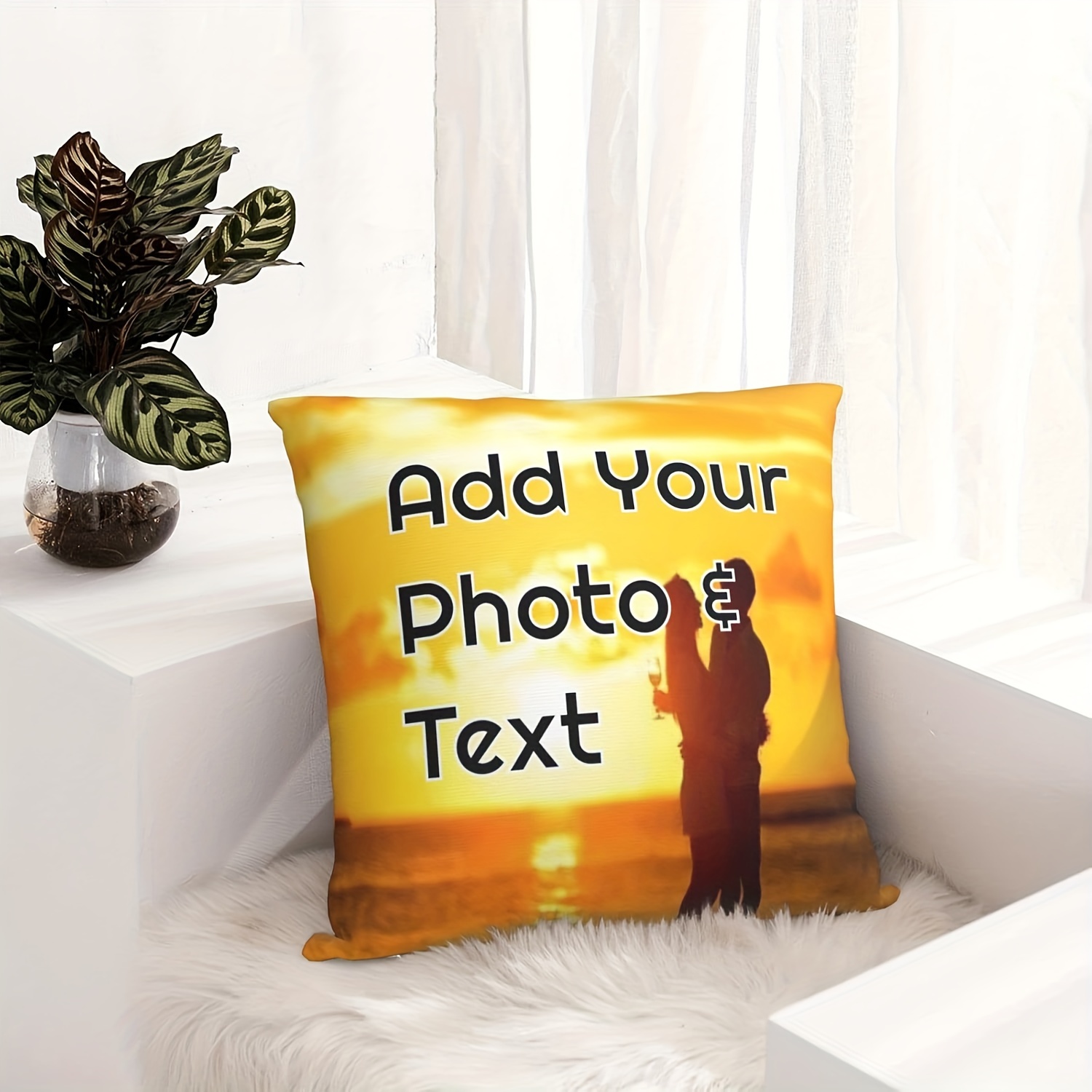 customizable photo text pillowcase personalized mother father gift   photo pillow cover 18x18 inches mixed color knit fabric polyester plush throw pillow for bed sofa decor details 3