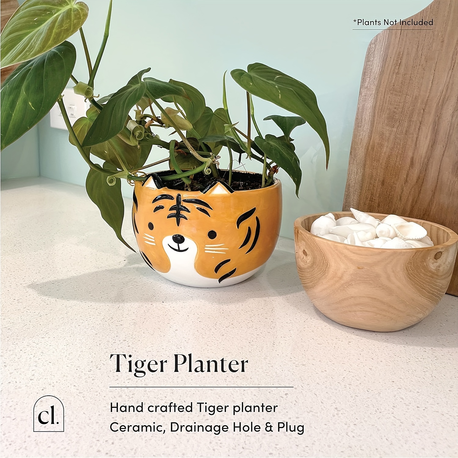 

Tiger Shaped 5.9 X 5.9 X 5 Inch Indoor Plant Flowerpot, Cute Flowerpot, Unique Design, Drain Hole With Stopper