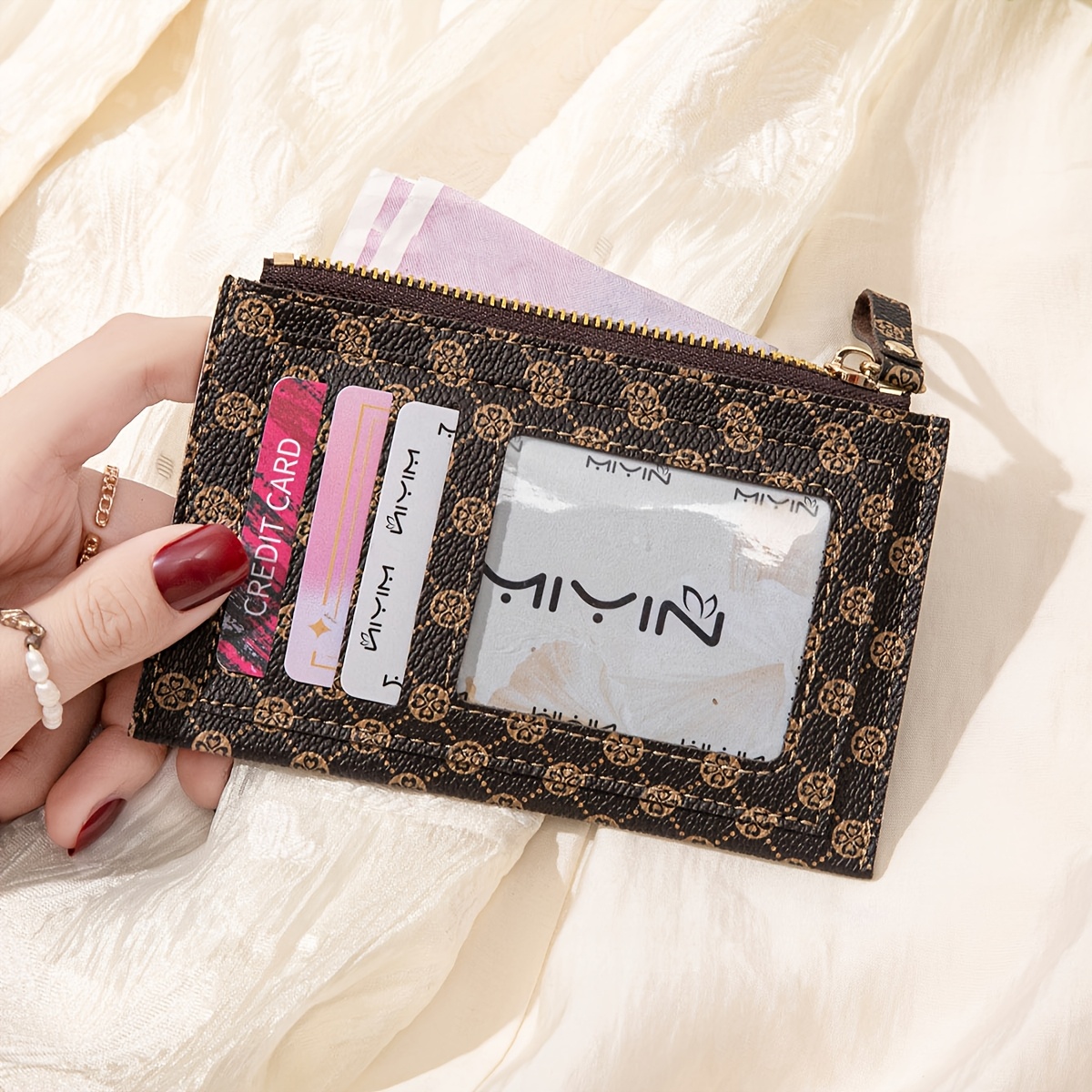 Minimalist Ultra-thin Women' Purse Easy Old Flower Pattern Credit Card Holder