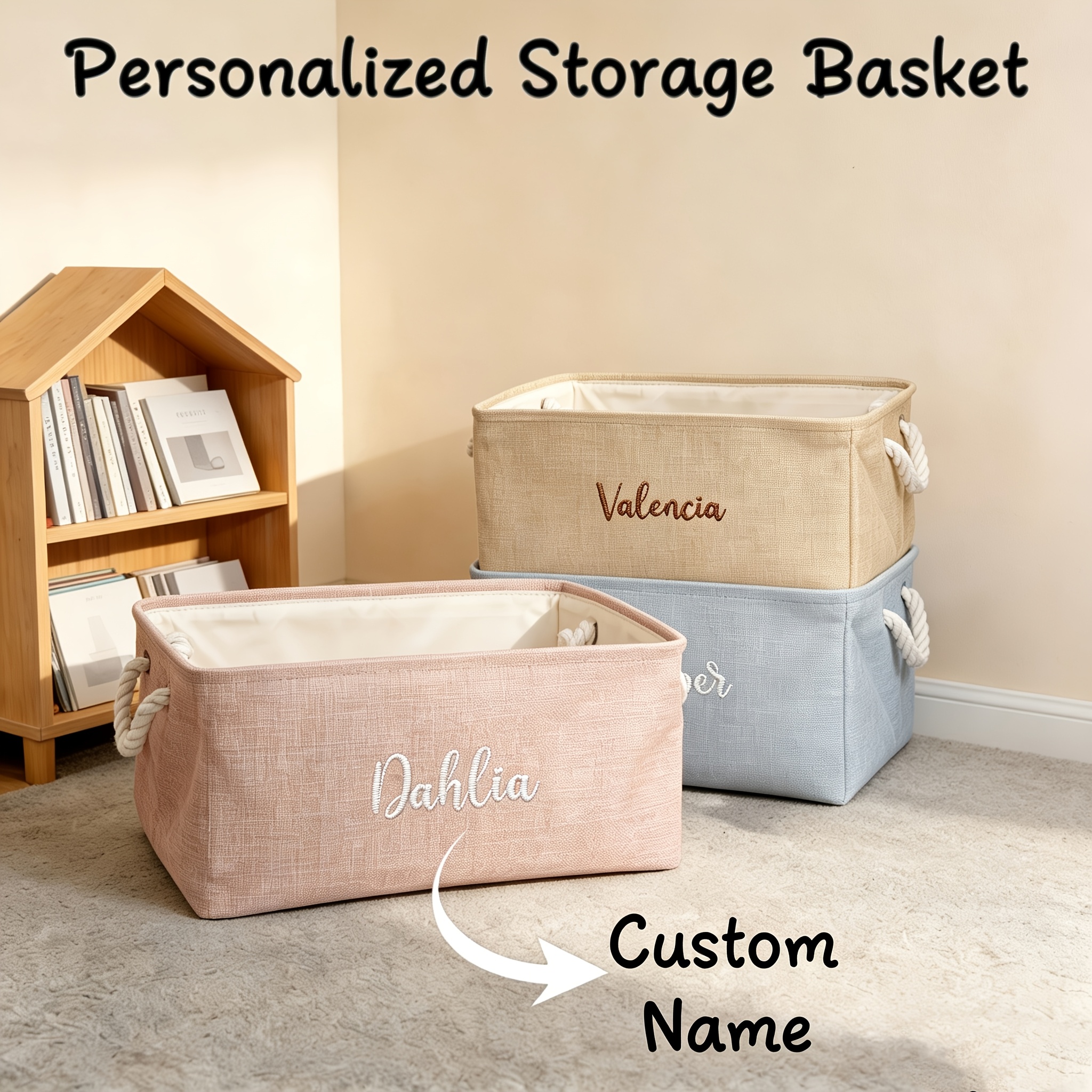 Personalized Embroidered Storage Basket with Handle