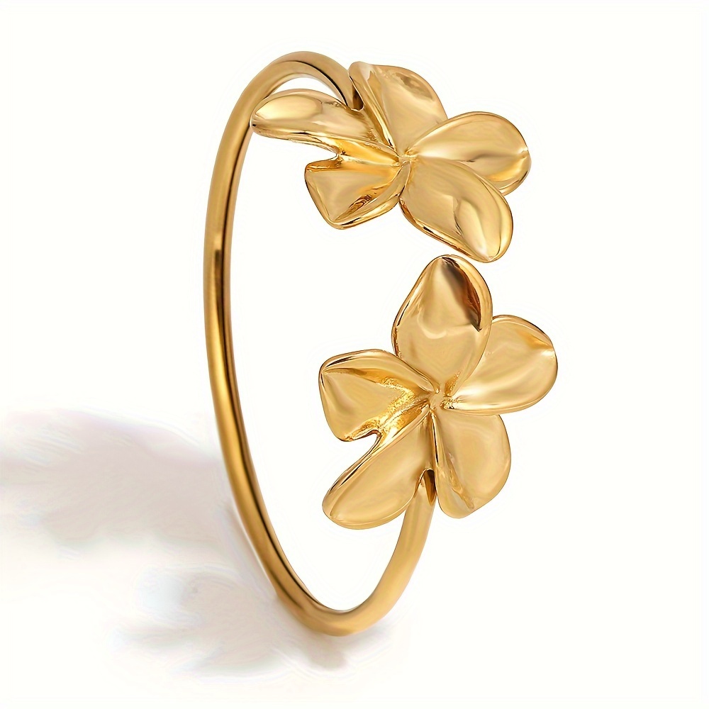 TEMU Nouveau bracelet tendance à fleur ouverte en acier inoxydable plaqué or , bracelet de bijoux en métal étanche et à la rouille
