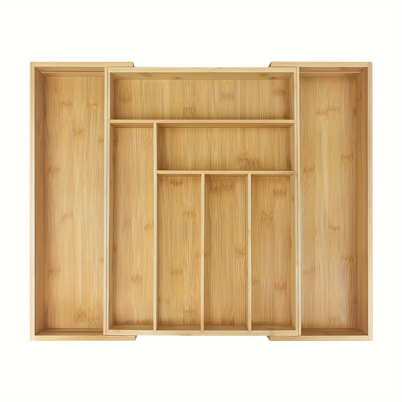 Extendable Bamboo Cutlery Box | Kitchen Drawer Organizer With Varnished Finish, Insert Mount, Multi-compartment Storage For Utensils, Jewelry, Stationery, And Tools - Dayplus