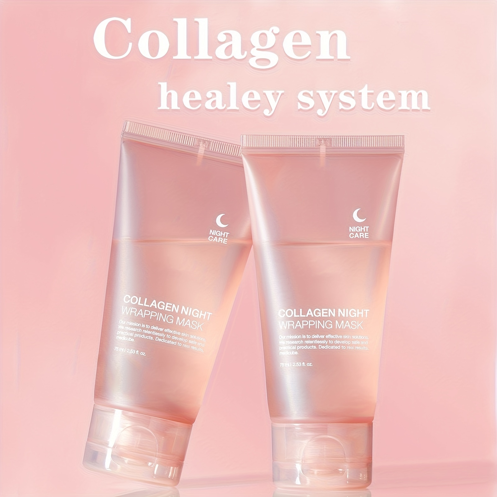 1pc Collagen Night Care Wrapping Mask with Applicator Brush, 75ml - Hydrating & Firming Facial Treatment for All Skin Types, Alcohol-Free, Unscented, Moisturizing with Hyaluronic Acid & Niacinamide