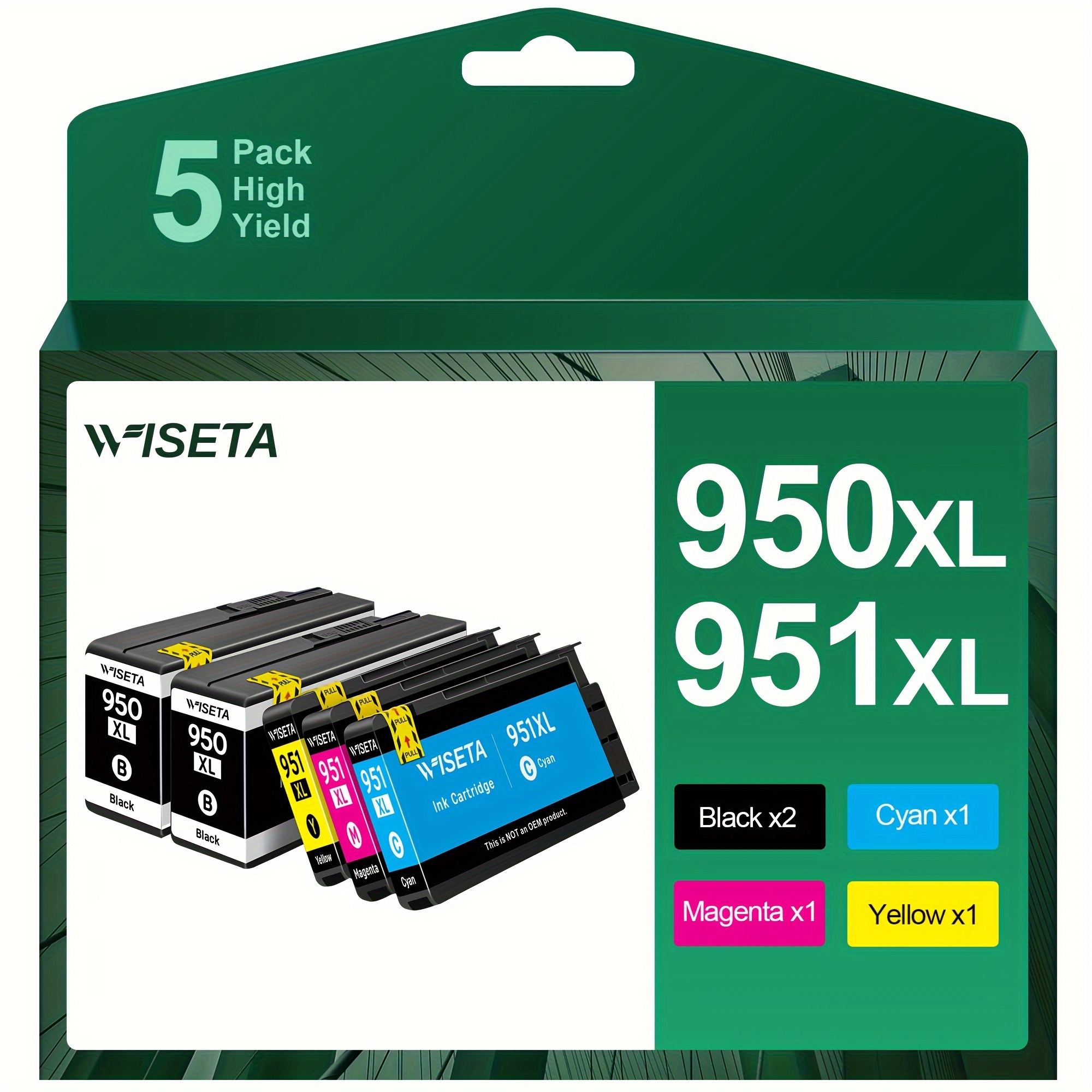 

5 Pack, 2 Black, 1 Cyan, 1 Magenta, 1 Yellow Ink Cartridges Compatible For 950 Xl 951 Xl Ink Cartridge Replacement For 8610 8620 8100 8630 8660 8640 8615 76dw 251dw Printers