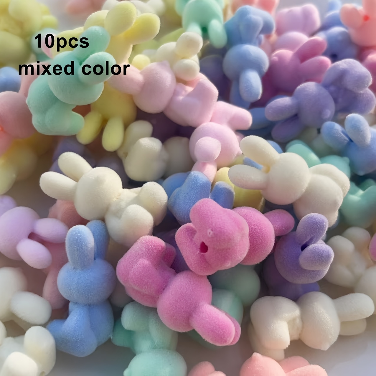 Image of 10pcs Mixed Color Decorative Beads, Plush 3d Rabbit Shape, Macaron Colors, For Making Phone Charms And Keychain Additions, Components For Easter Bunnies And Holiday Decorations
