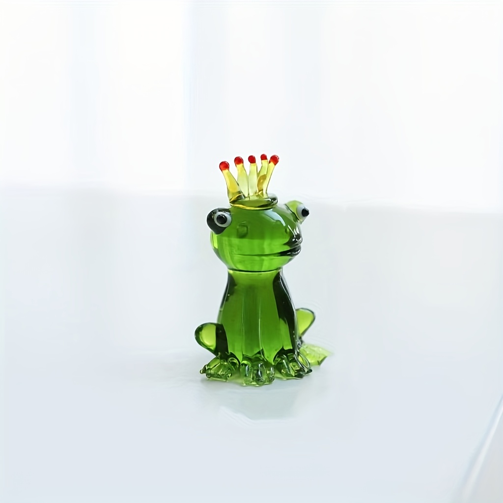 Image of 1pc Handmade Green Glass Statue With - Vintage-style Battery-free Decor For Valentine’s Day, ’s, Easter, Party Favors & Home Tabletop Display, Frog Decor, Festive Decoration, Frog Sculpture, Intricate