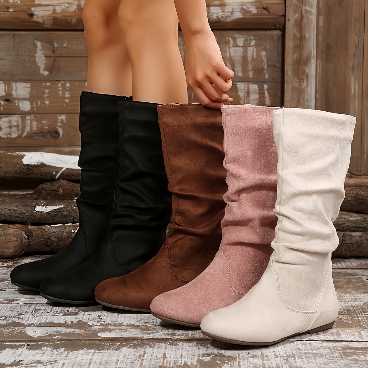 

Botte pour Femme - Design Uni, Bout Rond , Talon Bas, Fermeture Éclair Latérale, Bottes d'Hiver Confortables pour et les Activités en Extérieur, Élégantes