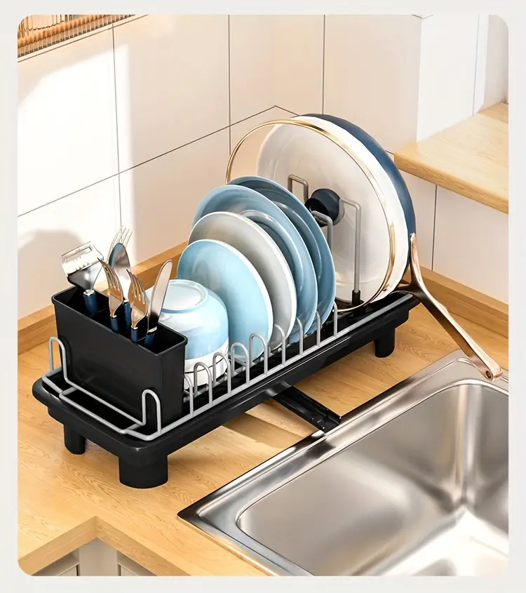 1pc dish drainer with drain tray under sink organizer for kitchen utensils pots pans cutting boards cups durable construction space saving countertop storage rack dish drying rack kitchen organization design kitchen accessory holder small Product details 7