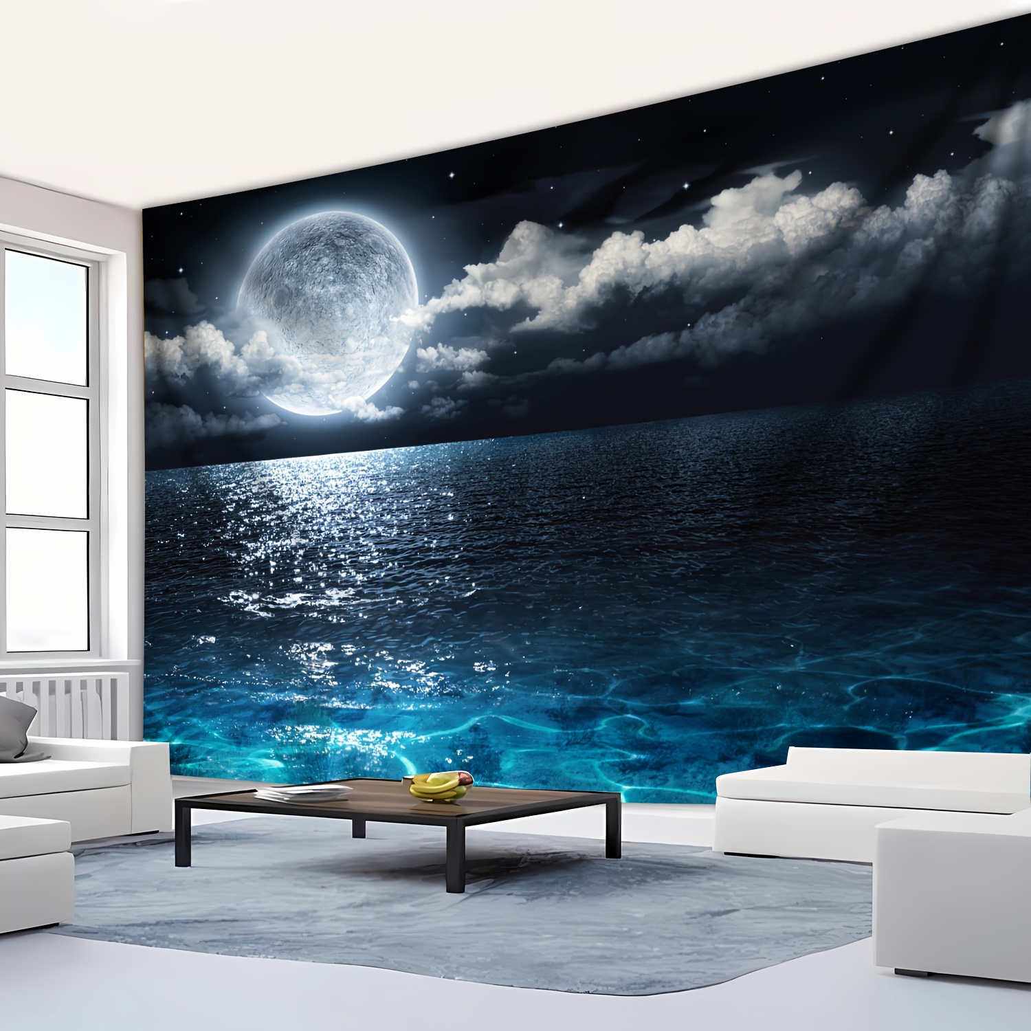 Ultra Large Sea Moon Landscape Wall Hanging Tapestry For Decor_voghion.com