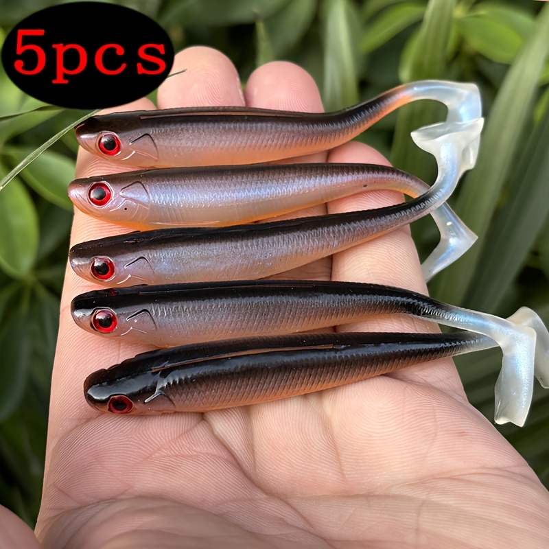 Set Of 5 Soft T-tail Lures, Lifelike Fishing Baits With A Grooved Back Made Of Pvc Material