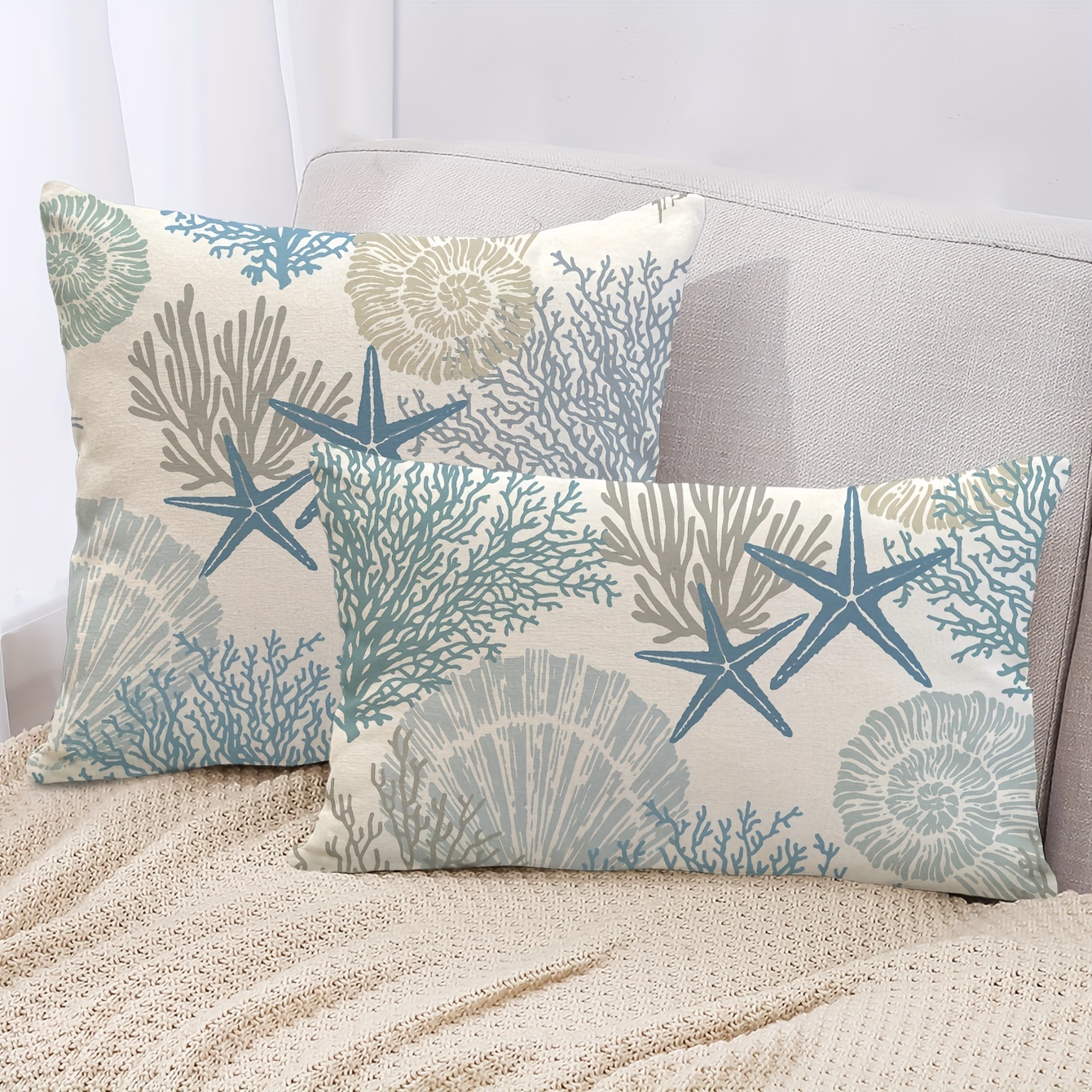 

1pc, Ocean Starfish Throw Pillow Cover, Summer Sea Cushion Case Decoration For Sofa Couch,without Pillow Insert