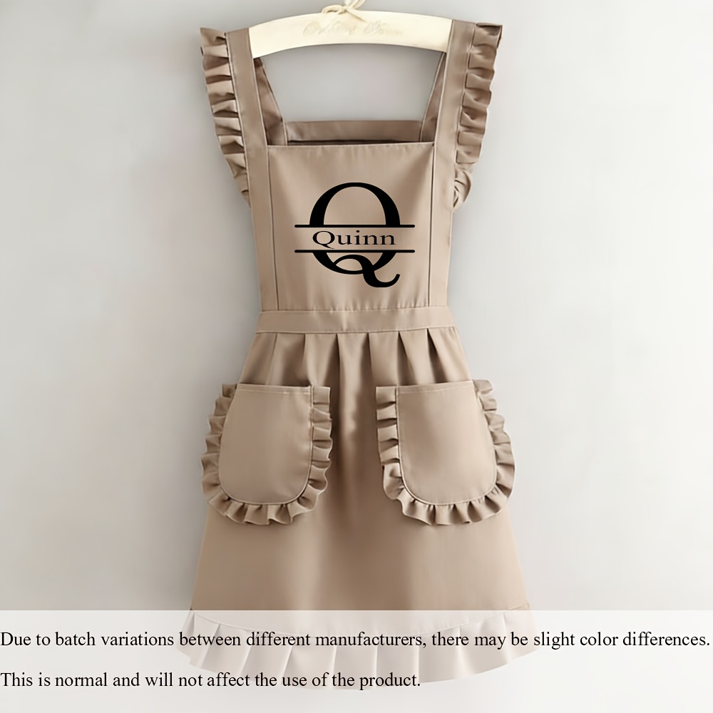 TEMU Custom Printed Women's Apron With Ized Name/text - Elegant & Lace Dress Style ( Hem, Dress-like Design) - Sleeveless Chef Coat For , Coffee Shop