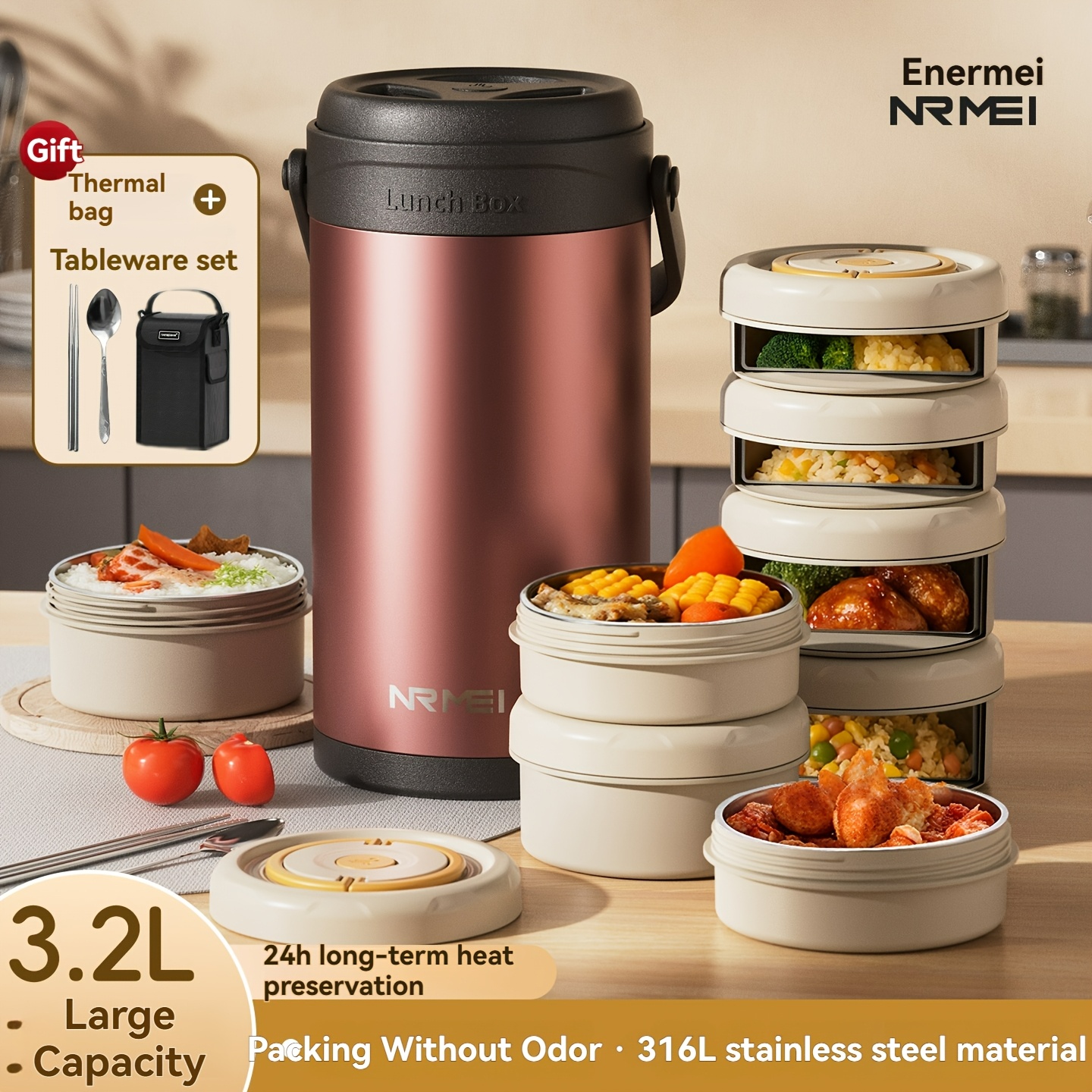 stackable lunch box stainless steel sold on Temu United States