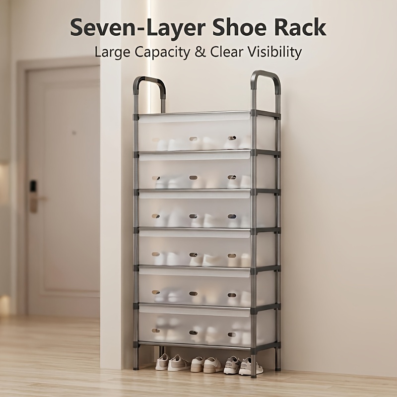 7-Layer Dustproof Shoe Rack - Shoe Cabinet, Large Capacity Vertical Shoe Cabinet for Entryways, Bedrooms, And Corridors, Space-Saving Metal Storage Rack with Dustproof Design, Sturdy Metal Frame, Slim Profile for Efficient Use of Space