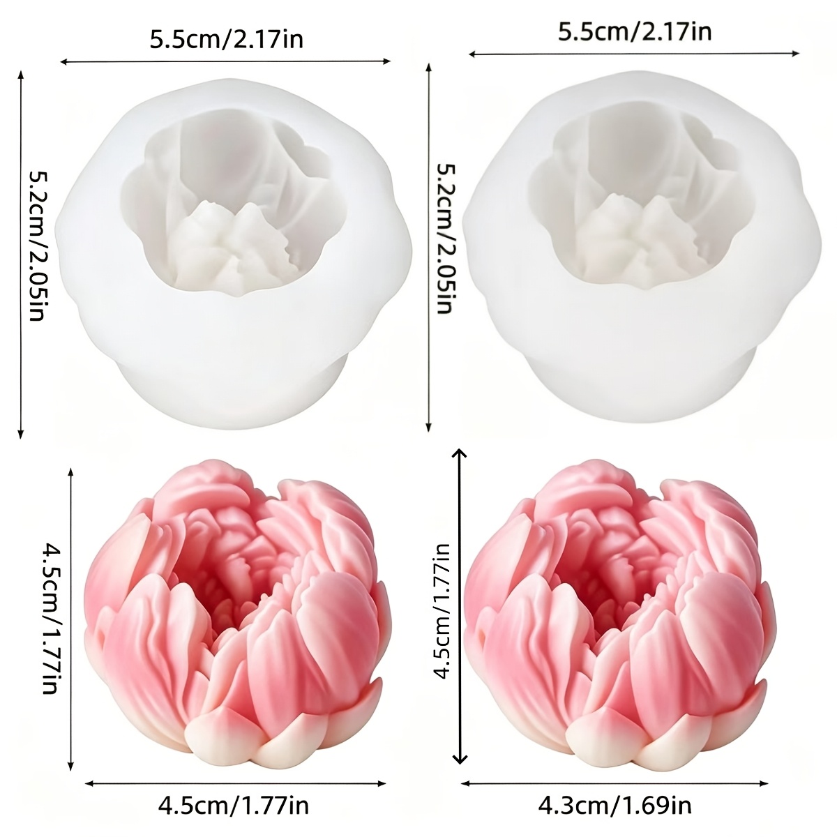 TEMU 2pcs Set Of Peony Bud Resin Molds, Exquisite Petal And Delicate Texture Details, For Making Scented Candles/gypsum Ornaments/resin Crafts,