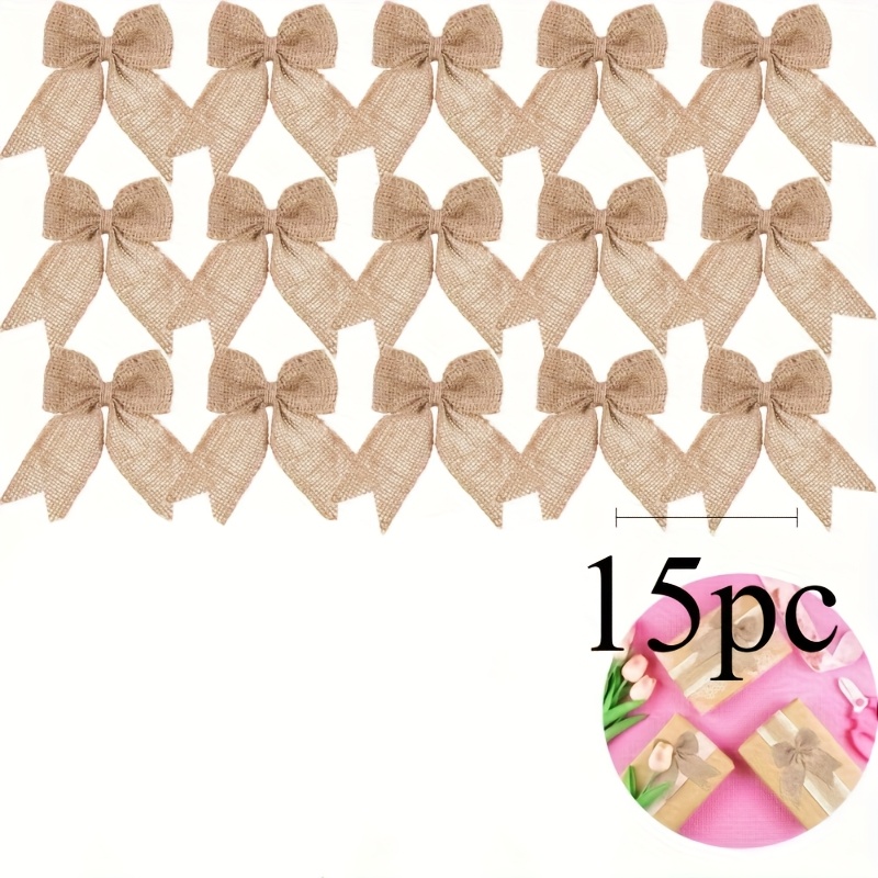 Image of 15pcs Set, Diy Handmade Burlap Bows, Handcrafted Burlap Decorative Bows, Natural Ornaments Suitable For Christmas Trees And Holiday Party Supplies