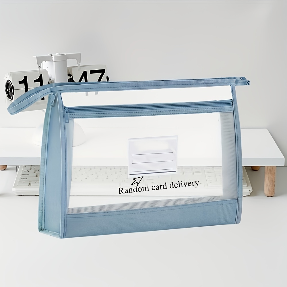 TEMU Extra-large A4 Mesh Storage Pouch – Multi-colors, Clear & Breathable, Double Zipper Closure, Tear-resistant & Reusable. Great For Office