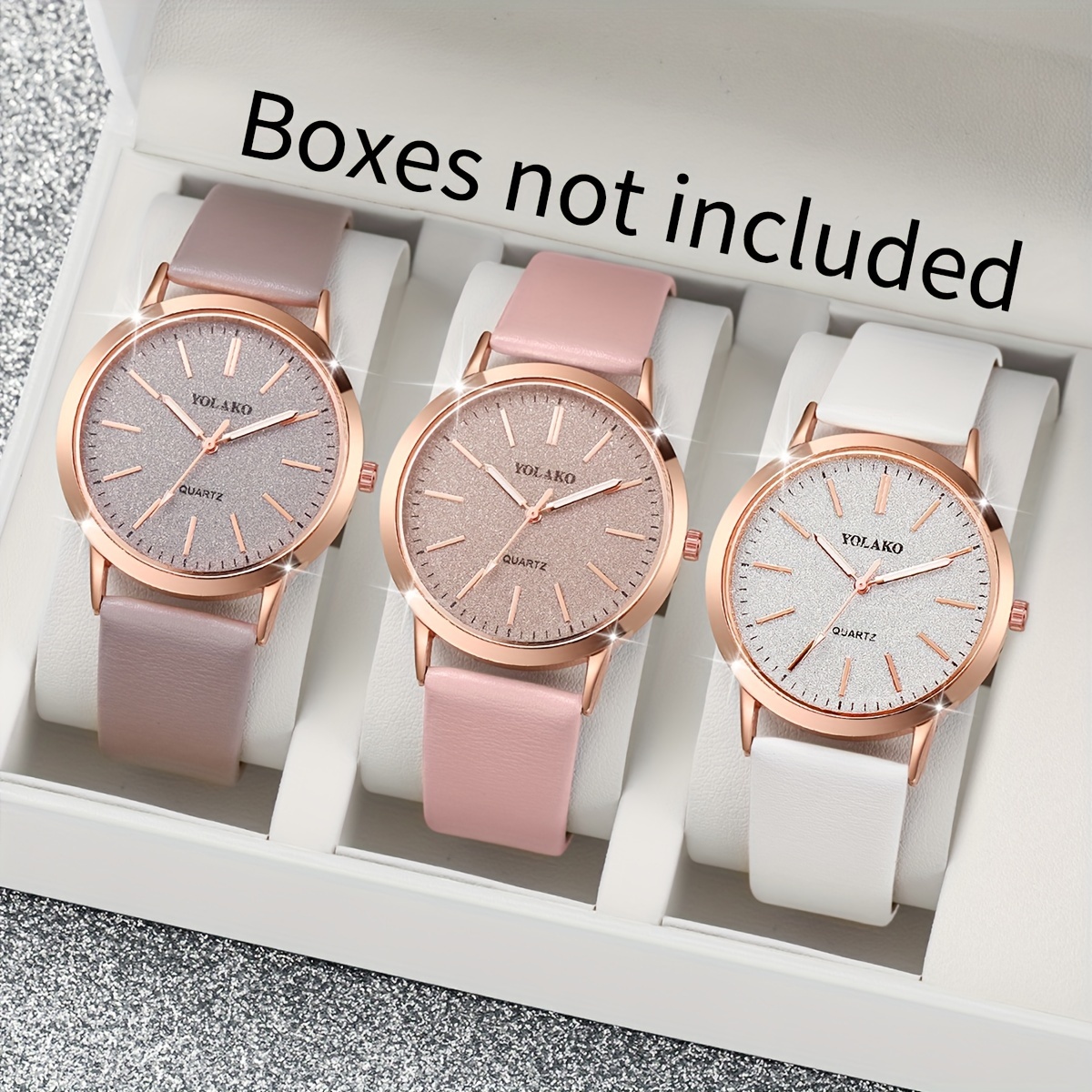 

3pcs/set Woman Fashion Pu Leather Quartz Wrist Watch Set Gift For Her (box Not Included)