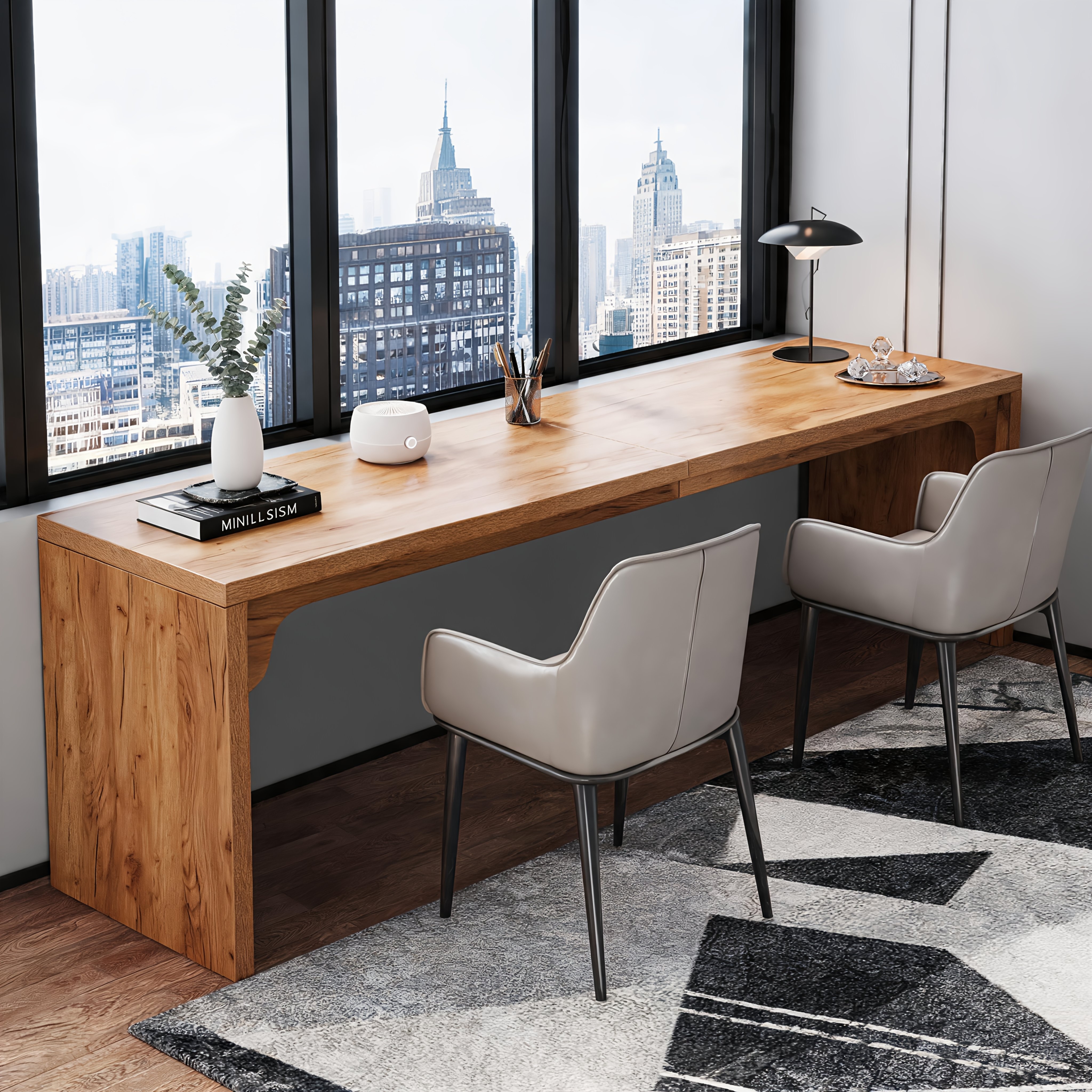 Wooden Extra Long Desk Double Desk Workstation, 78.7 Inches Long Computer Desk, 2 Person Desk for Home Office, Large Writing Desk for 2 People, Ladder Racks, Storage And Organization