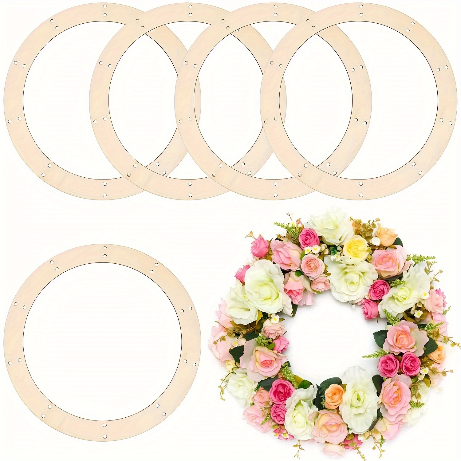 

6pcs Unfinished Wood Wreath For Diy And Decor - Wooden For Hanging, , Wedding And Wreaths