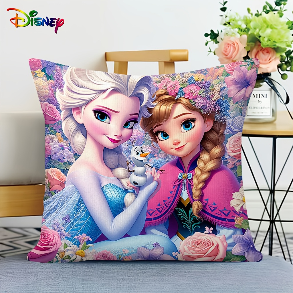 

Housse de Coussin Floral Princesse Disney Elsa & Anna - Style Contemporain, 100% Polyester, Lavable en Machine avec Fermeture Éclair - pour la Décoration de Bureau à Domicile, , Confort