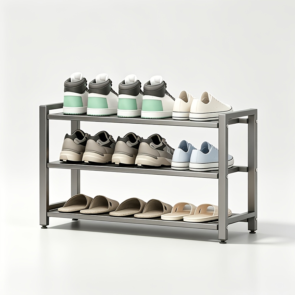 4-tier Shoe Rack 65cm Wide, Sturdy Metal Shoe Storage Organizer With Adjustable Feet, Shelf For Shoes, Bags, Home Entryway Organization