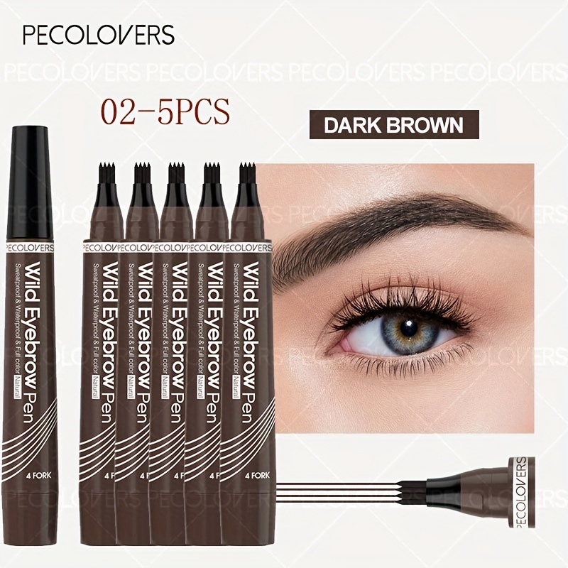 Image of 5pcs Spoolie Brush & 4 Fork Tip Eyebrow Pen Long Lasting Liquid Eyebrow Tattoo Pen Cosmetic Waterproof Microblading Eyebrow Pen