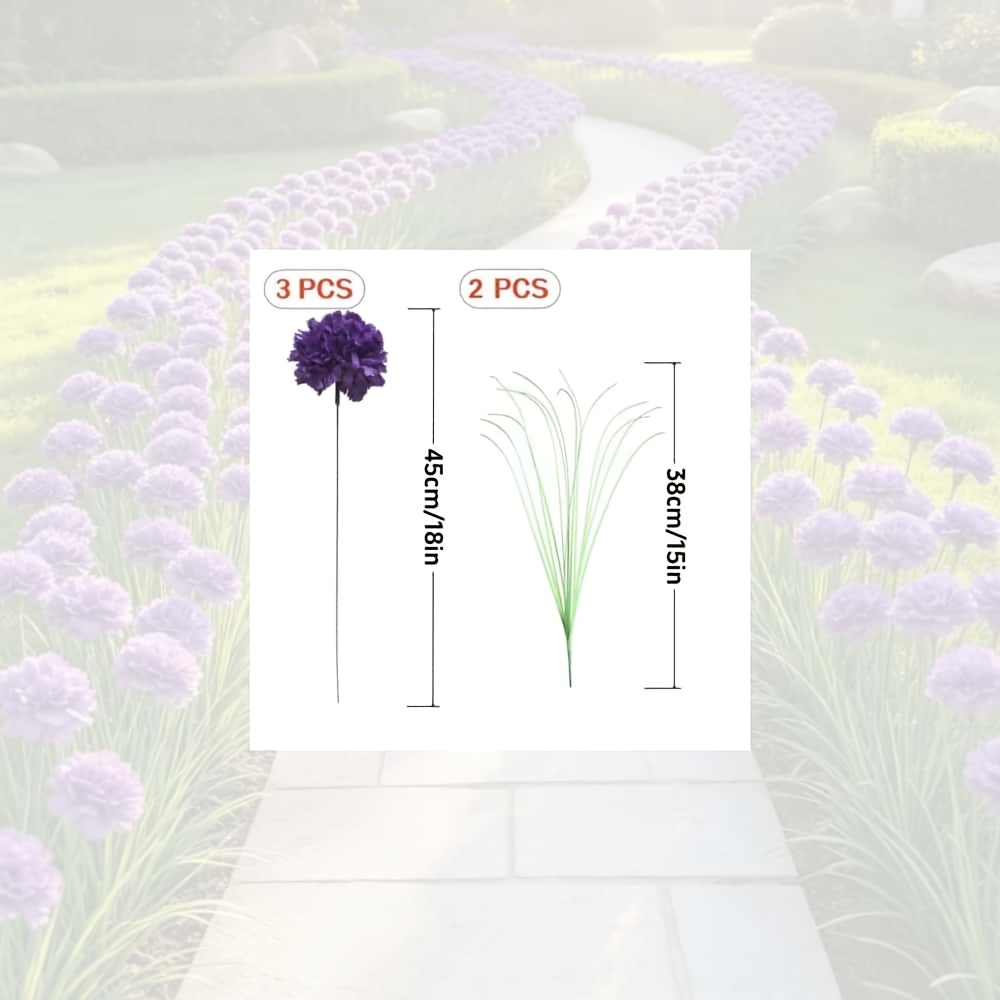 TEMU 5pcs Set Large Artificial Carnation Hydrangea With Onion Grass, Elegant Purple Carnation Flowers. Suitable For Garden Floral Decor, Courtyards,