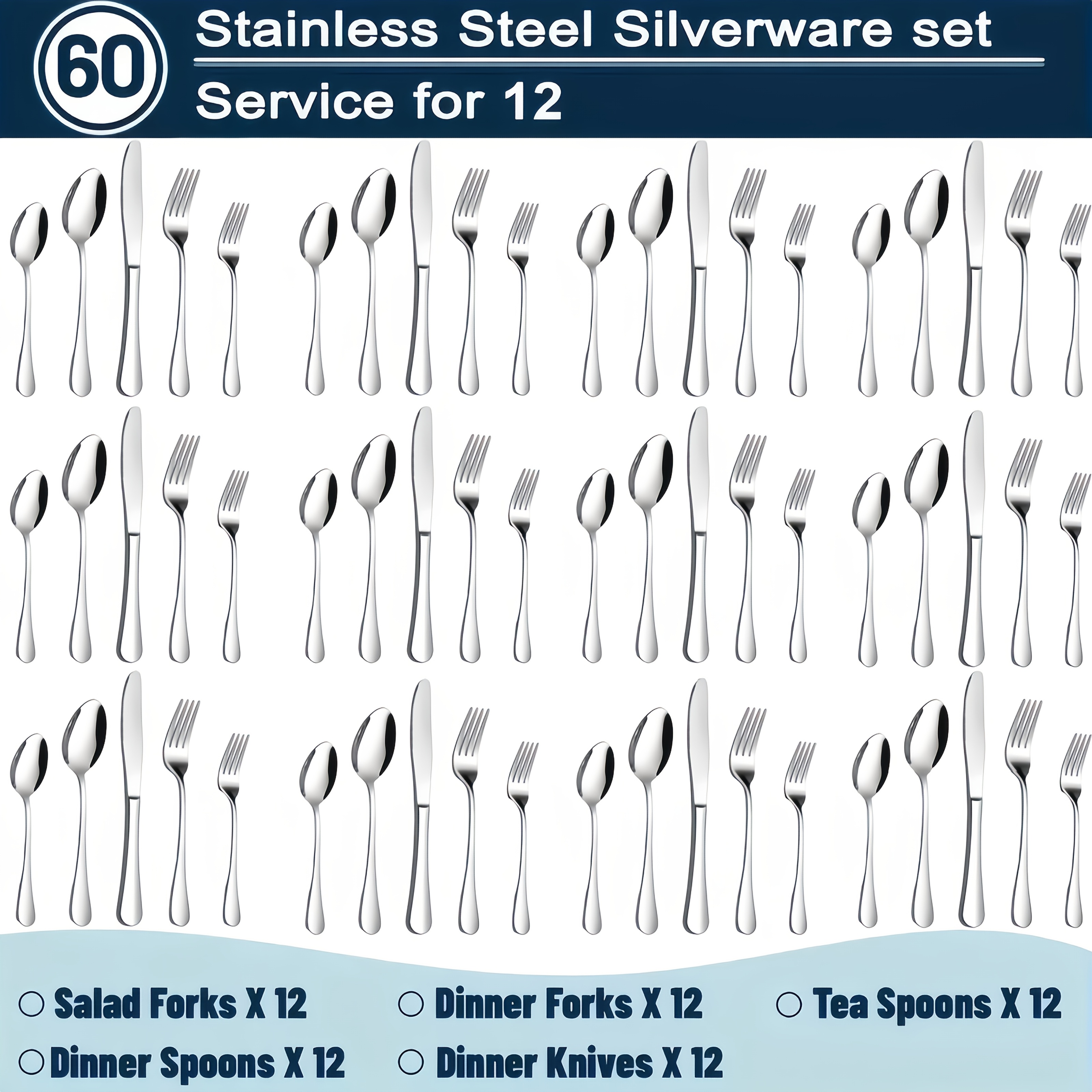 TEMU 60/20pcs Stainless Steel Silverware Set - Heavy Duty Commercial Silverware For Restaurants, Weddings & Home | Dishwasher Safe, Rust-proof,