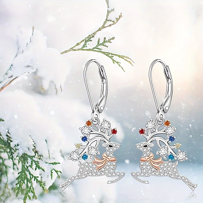 

Boho-chic Gothic Reindeer Zirconia Dangle Earrings - Vintage Alloy Fashion Jewelry For Women, Perfect Christmas Party Accessory & Gift