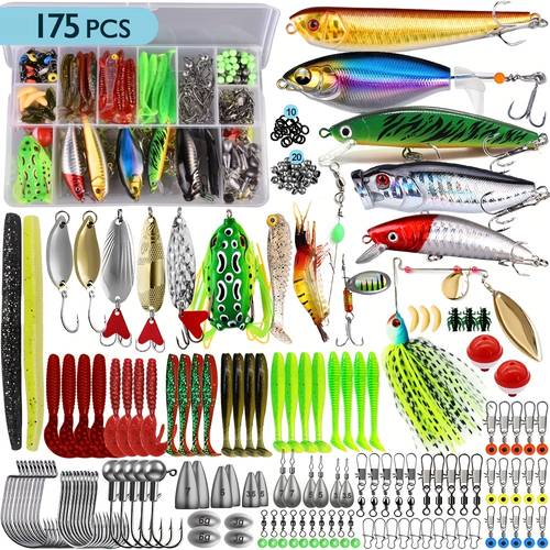 72 115 175 369pcs fishing lure set tackle kit buzzers poppers pencil baits and for trout and salmon