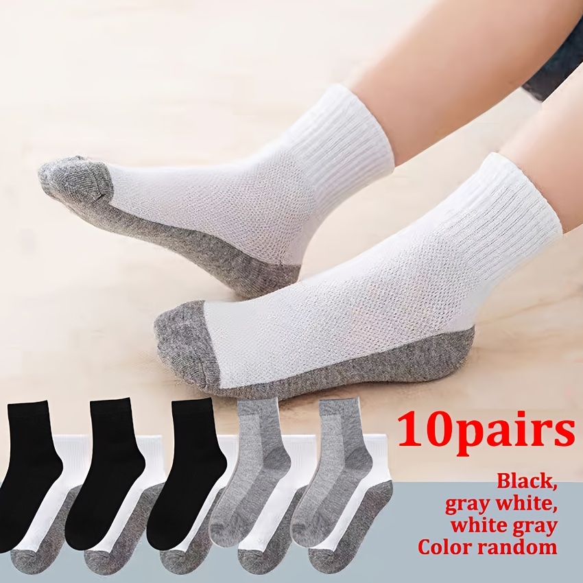 TEMU 10 Pairs Solid Color Business Men's Shoes And Socks, Casual Socks, Comfortable And Breathable, Sweat-absorbing, Elastic And Non-restrictive,