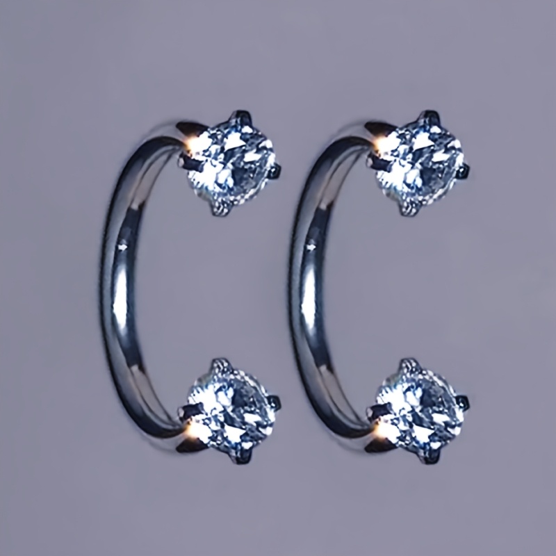 TEMU 2pcs C Shape Zironia Ear Piercing Screw Cz Stainless Steel Helix Piercing Cartilage Earring Ear Lobe Body Piercing 16g Ear Gauge