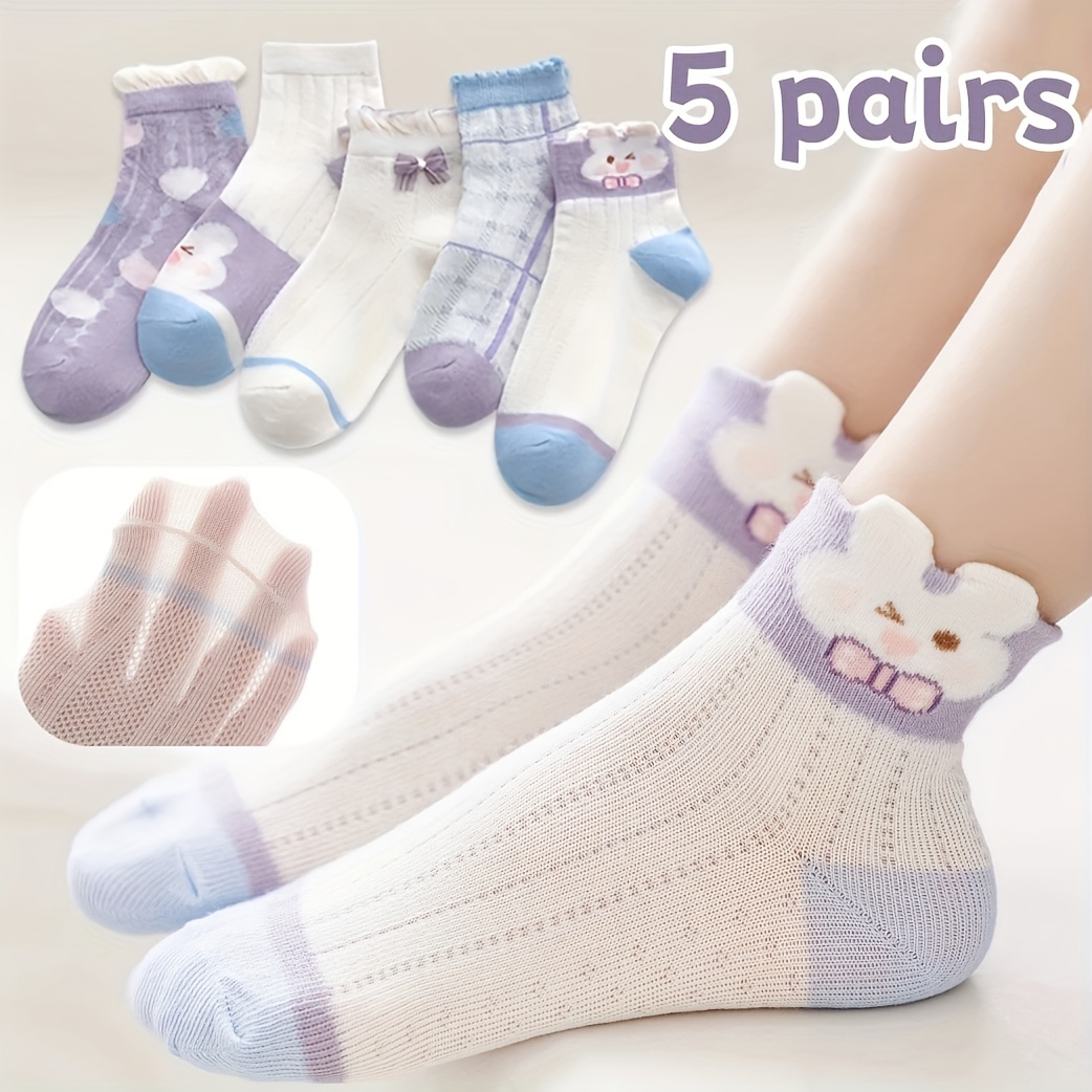 

5 Pairs / Bow/ / Dots Pattern Girl's Anklet Crew Socks, Breathable Comfy Casual Socks Sweat-absorbing Fashion Sports Socks For