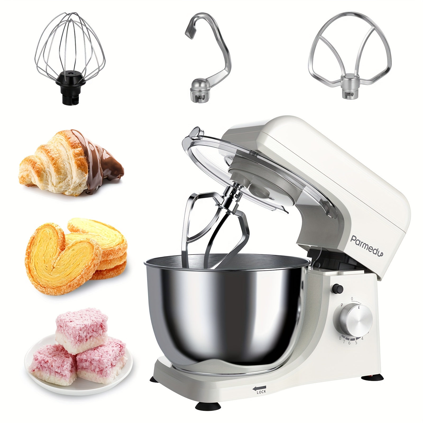 stand mixer 380w tilt head stand mixer with 8   lid whisk dough hook and flat beater a versatile   for gourmet cooking   gift   gourmet cooking dough whisk and salads food preparation   modern kitchenware   durable construction   motor home bakers cooking enthusiasts Product details 1