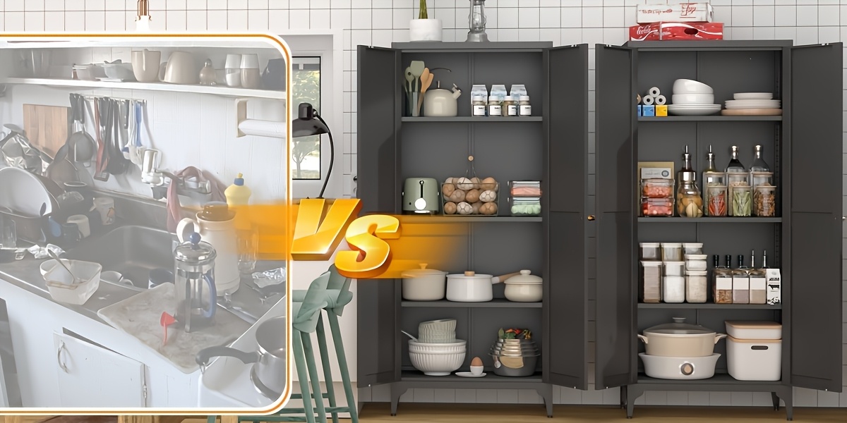 Metal Storage Cabinet, Metal Kitchen Pantry Cabinet, Food Pantry Storage Cabinets With Doors And Shelves, Large Steel Storage Cabient For Dinning Room, Laundry Room, White/Black