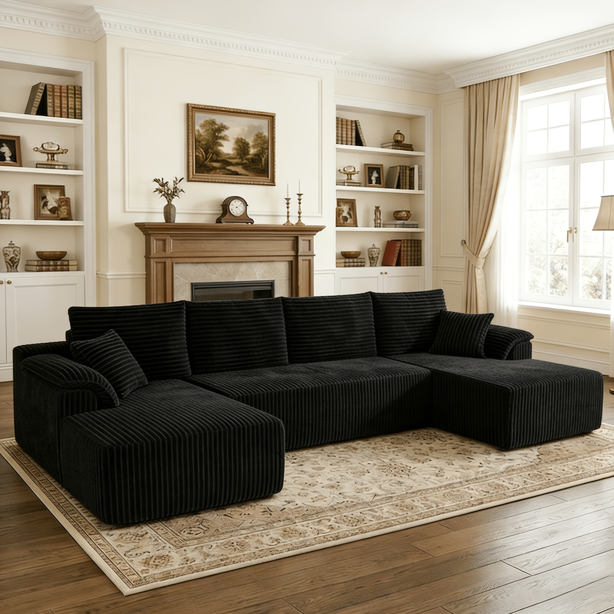 Image of Oversized U-shaped Corduroy , No-assembly Vacuum-compressed Model, Convertible To A Sofa Bed, Suitable For Living Rooms, Home Theaters, , And Apartments