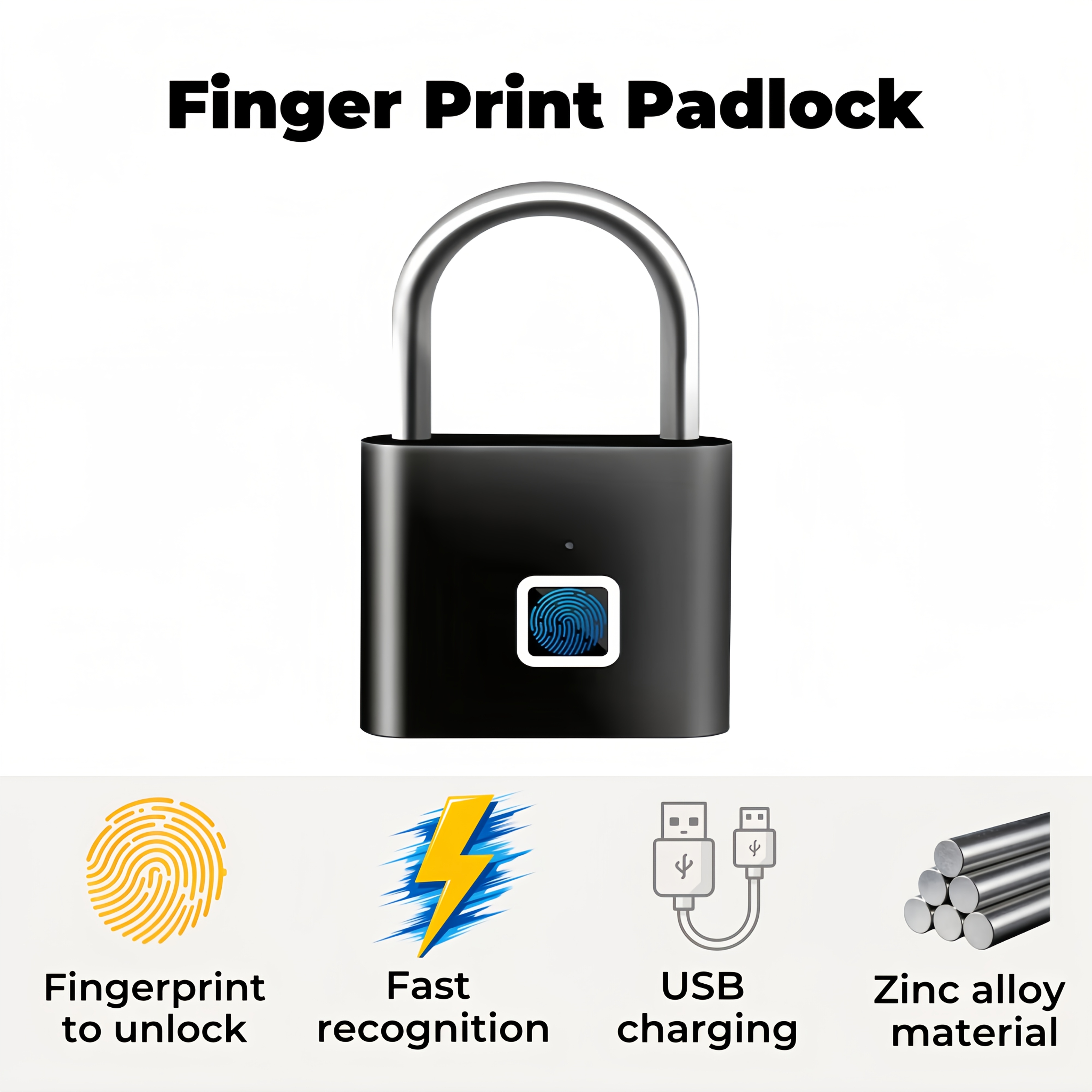 mini smart fingerprint padlock keyless secure quick unlock keyless unlocking usb rechargeable for suitcases backpacks door locks Product details 1