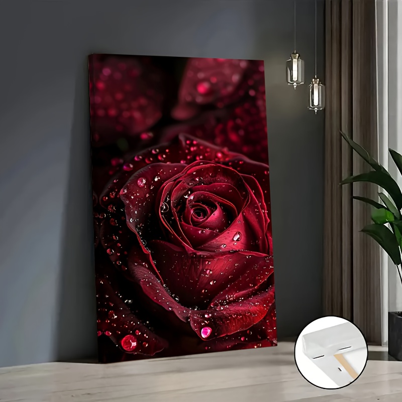 TEMU An Exquisite 2d Canvas Artwork With Dew, Using Oil Paints, Suitable For Posters And Wall Decor, Ideal For , Framed In Solid Wood, In Sizes 16Ã24