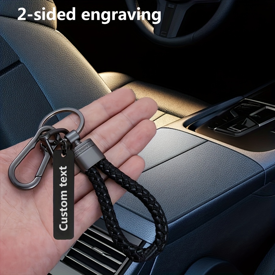 Image of 1 Car Keychain Custom Text, Unisex Rope Keychain - Durable Alloy Car Key Pendant, With Anti-lost , Stylish Black Woven Design Suitable For Car Keys, Bags And Backpacks, Custom Text Number Plate