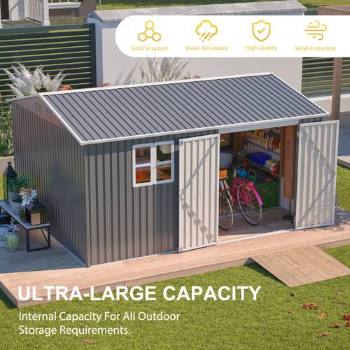 temporary removable outdoor storage shed 12x10ft 111 39 sq ft large garden storage building with translucent windows 4 air vents waterproof uv resistant floor frame complete accessory kit for patio tools bikes lawn equipment