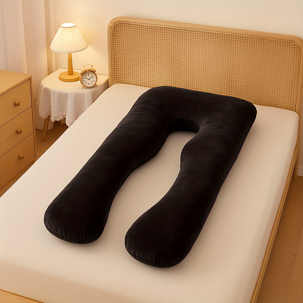 TEMU Oreiller de Grossesse de U - Housse en Velours Amovible - Design Long - Soutient le Dos, la Taille et les Jambes - Idéal pour Dormir sur le Côté