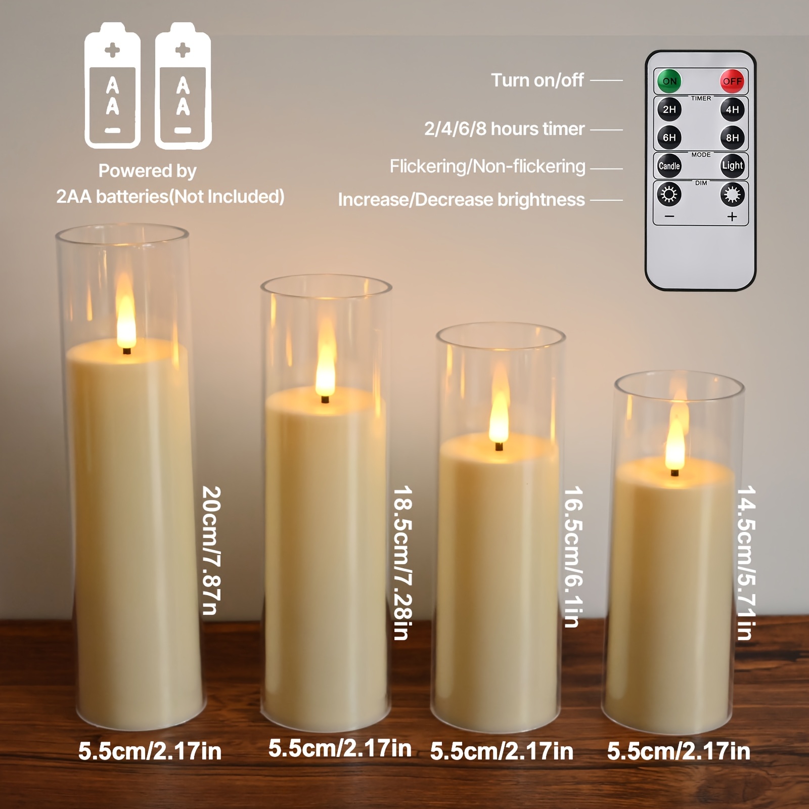 8 Stuks Flikkerende Vlamloze Kaarsen, LED Batterijgevoerde Pilaarlichtkaarsen met Afstandsbediening en Timer
