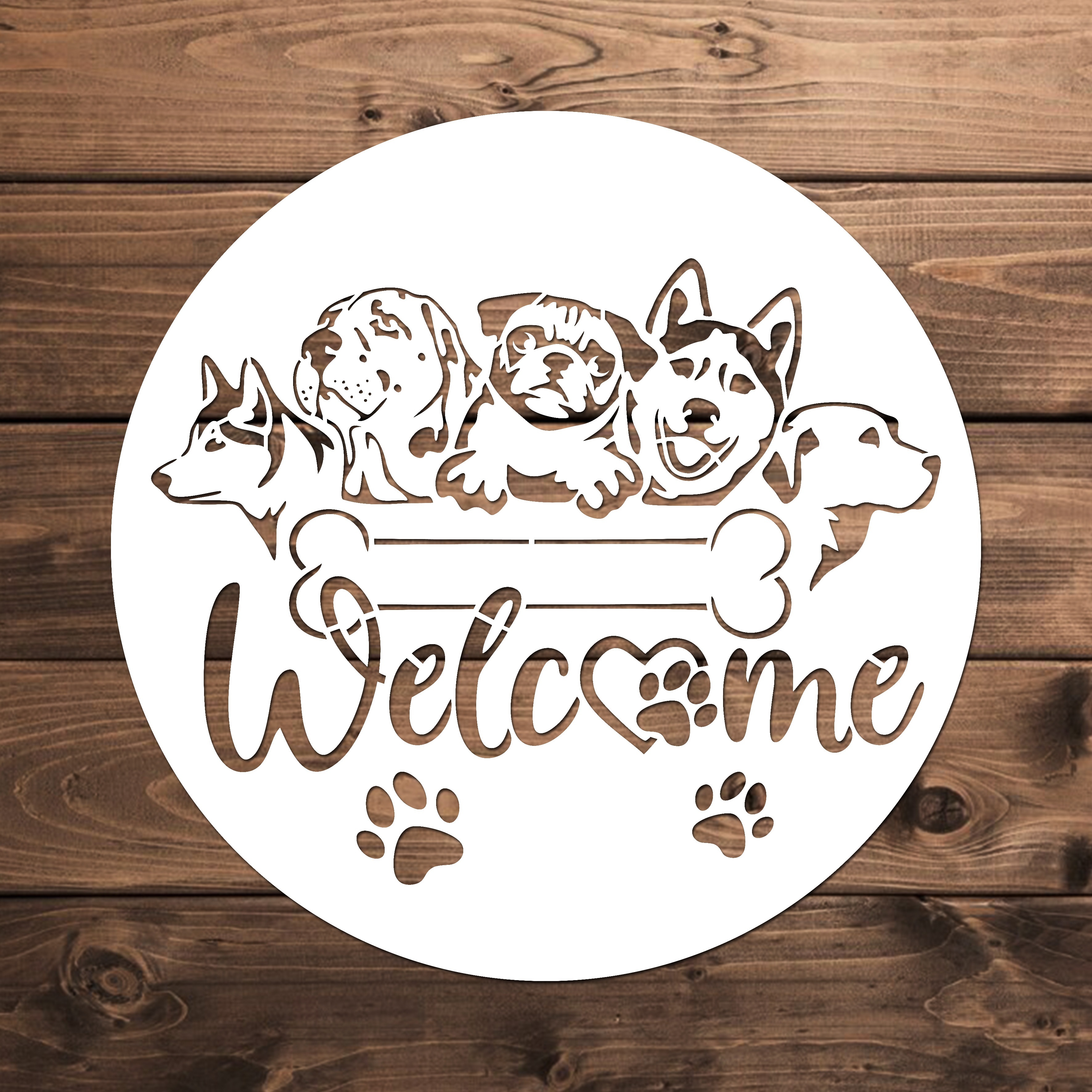 

1pc Dog Breed Welcome Sign Stencil, 11.8" Reusable Plastic Template For Wooden Doors & - Rustic Front With Cartoon Dogs & , Home Decor